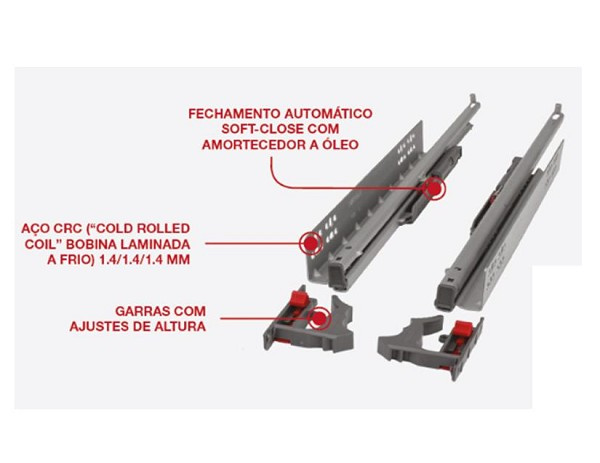 Corredica Telesc 500mm Oculta Dt130 Et C/amort/gt (m) 433.07.550 Haf (par) 
