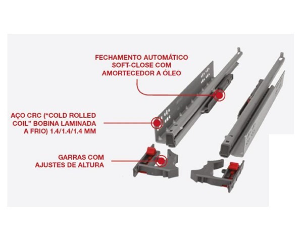 Corredica Telesc 450mm Oculta Dt130 Et C/amort/gt (m) 433.07.504 Haf (par) 